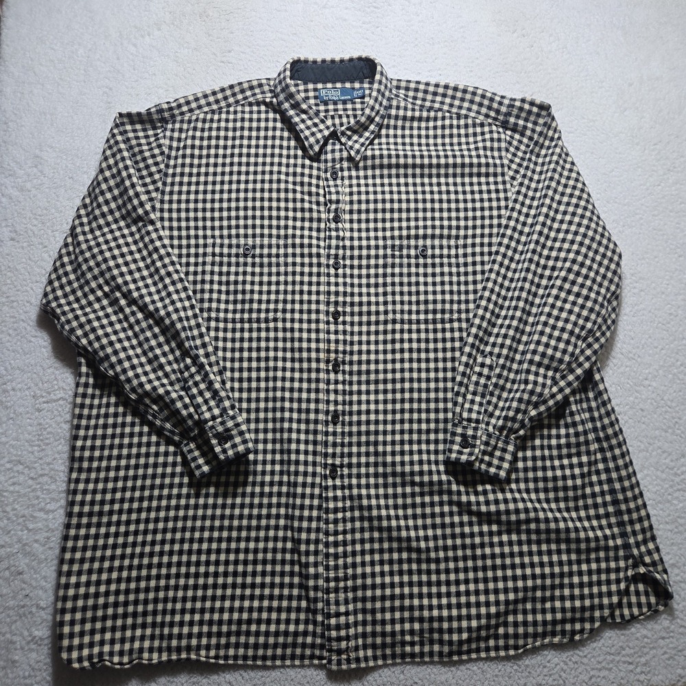 Vtg 90s Polo Ralph Lauren 4XLT Mens Gingham Plaid Button Up Flannel Shirt